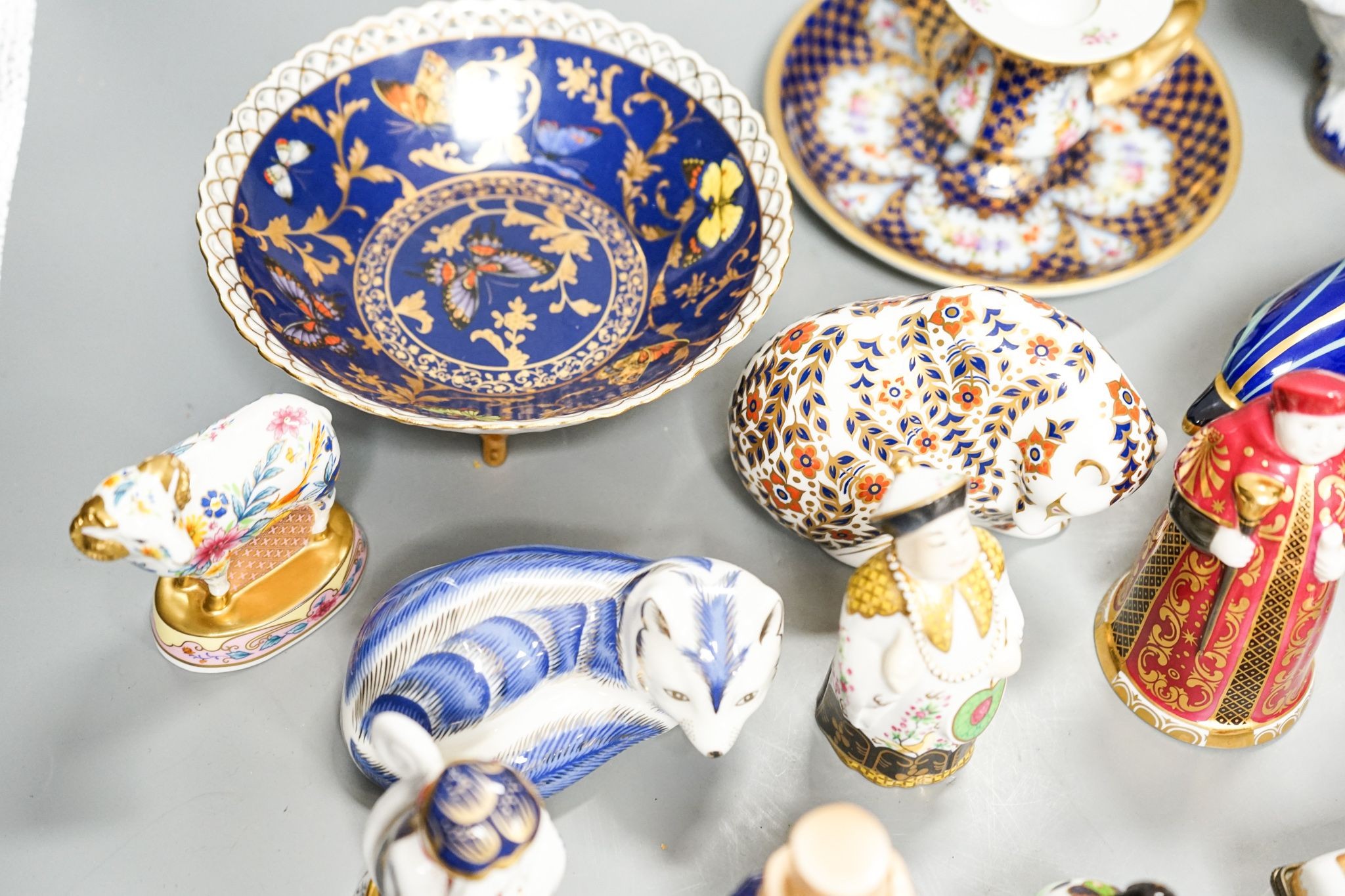 Royal Worcester and other ceramic ornaments including nun candle extinguisher, three Royal Crown Derby paperweights and Herend. Boxes included